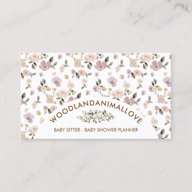 Flower Pattern Botanical Baby Sitter Business Card (Front)