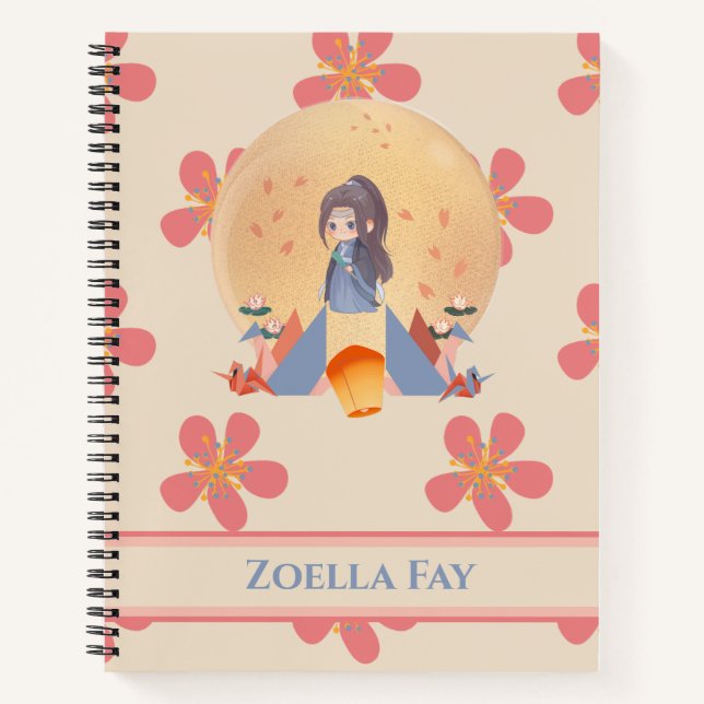Flower Pattern Chibi Girl  Notebook (Front)