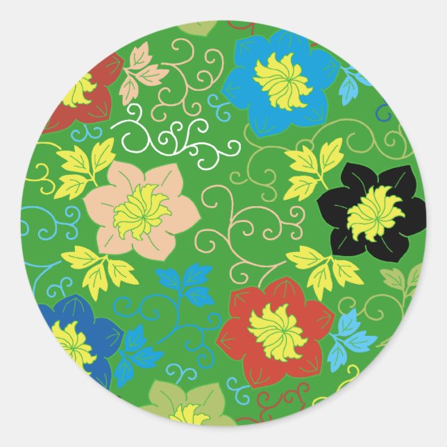 flower pattern classic round sticker (Front)