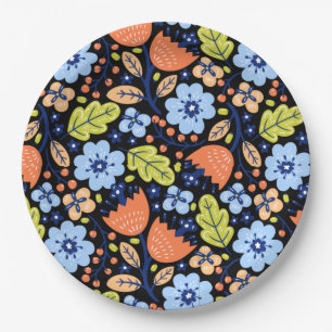 Flower pattern colourful shining paper plate