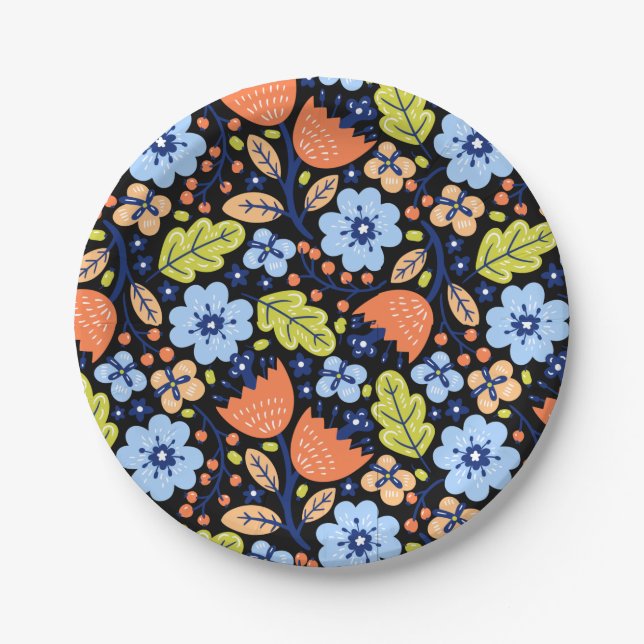 Flower pattern colourful shining  paper plate (Front)