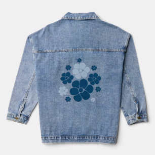 Flower Pattern - Dark Blue, Light Blue and Cream Denim Jacket