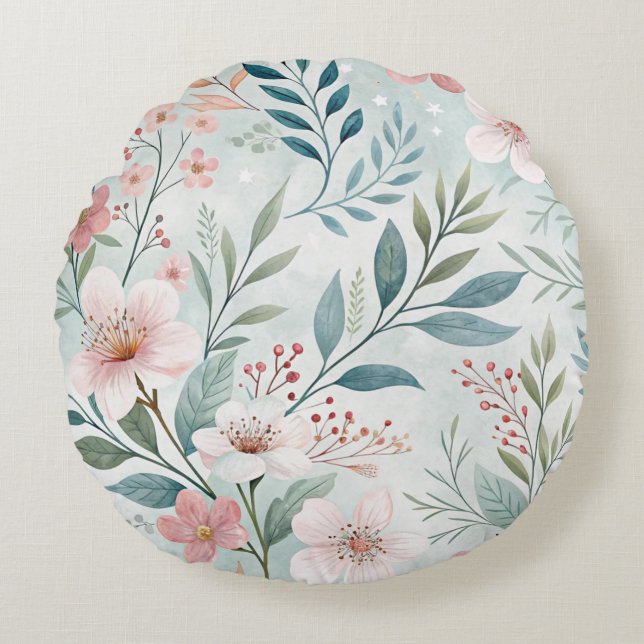 Flower Pattern Drawing Round Pillow (Front)