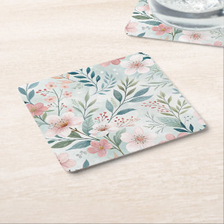 Flower Pattern Drawing Square Paper Coaster