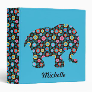 Flower Pattern Elephant on Blue Personalised Binder