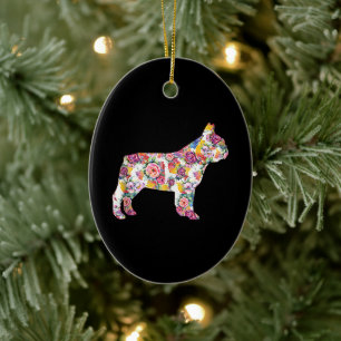 Flower Pattern Frenchie French Bulldogs Lover Gift Ceramic Ornament