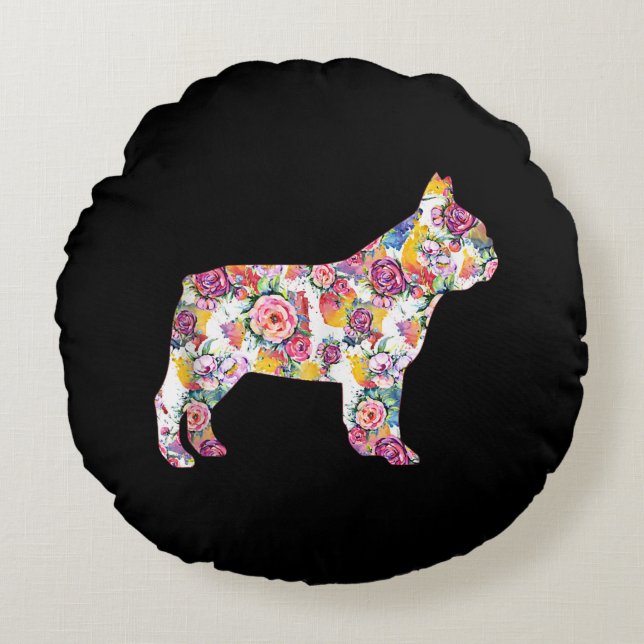 Flower Pattern Frenchie French Bulldogs Lover Gift Round Pillow (Front)