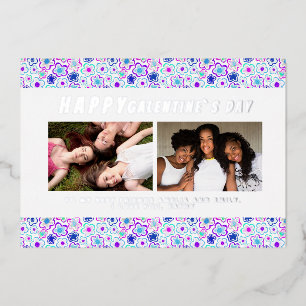 Flower Pattern Galentine`s Day Friends 2 Photo  Foil Holiday Card