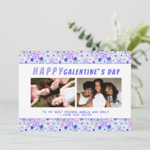 Flower Pattern Galentine`s Day Friends 2 Photo Holiday Card