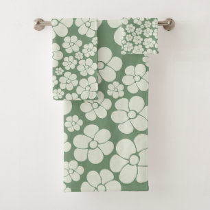 Flower Pattern - Green Bath Towel Set