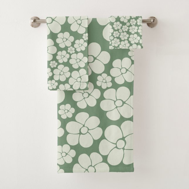 Flower Pattern - Green Bath Towel Set (Insitu)