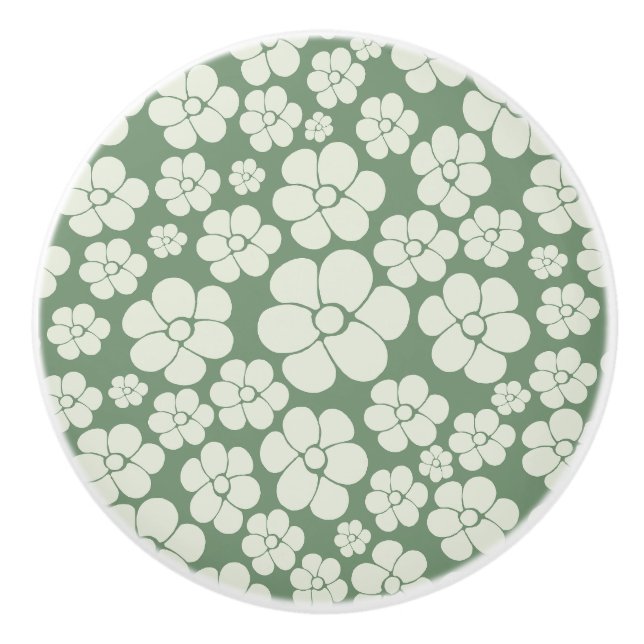 Flower Pattern - Green Ceramic Knob (Front)
