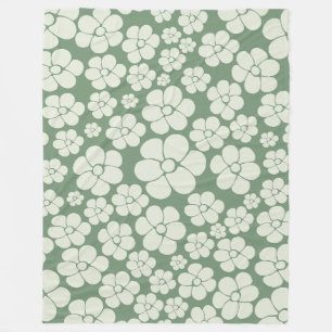 Flower Pattern - Green Fleece Blanket