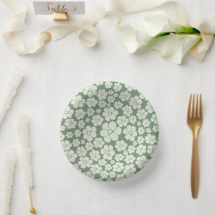 Flower Pattern - Green Paper Plate