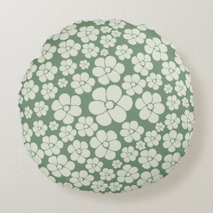 Flower Pattern - Green Round Pillow