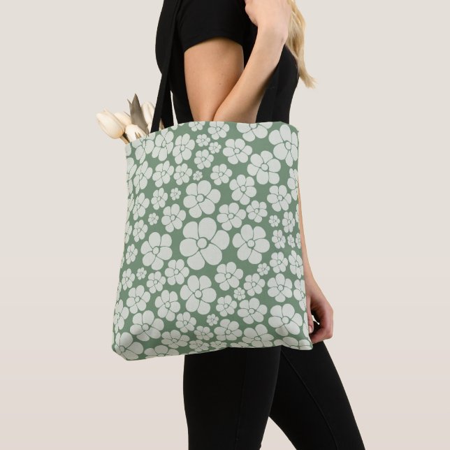 Flower Pattern - Green Tote Bag (Close Up)