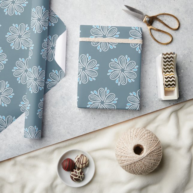 Flower Pattern in blue and white Wrapping Paper (Crafts)