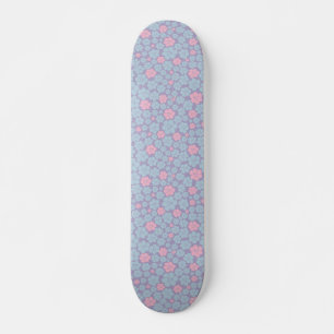 Flower Pattern in Blue, Lilac, and Pink Skateboard