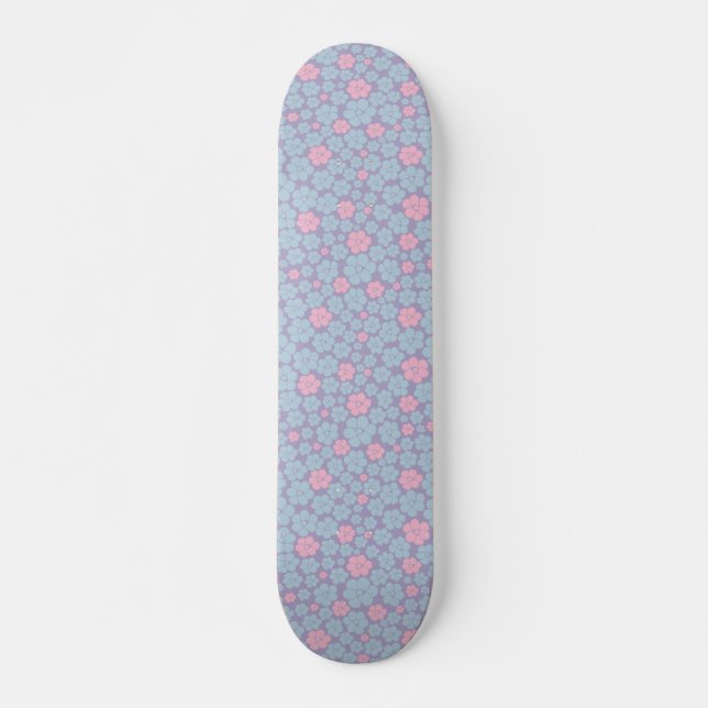 Flower Pattern in Blue, Lilac, and Pink Skateboard (Front)