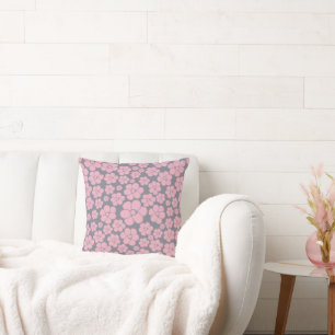Flower Pattern in Grey and Pink Throw Pillow