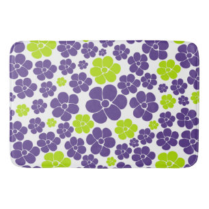 Flower Pattern in Lime Green and Purple Bath Mat