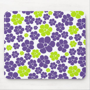 Flower Pattern in Lime Green and Purple Mouse Pad