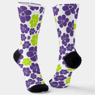 Flower Pattern in Lime Green and Purple Socks