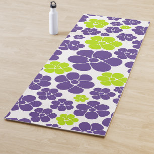 Flower Pattern in Lime Green and Purple Yoga Mat