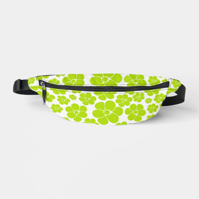 Flower Pattern in Lime Green and White  Fanny Pack (Front)