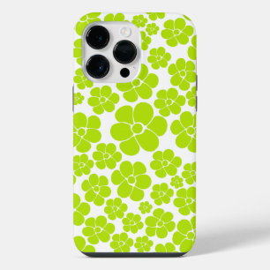 Flower Pattern in Lime Green and White iPhone 14 Pro Max Case