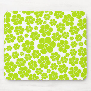 Flower Pattern in Lime Green and White Mouse Pad