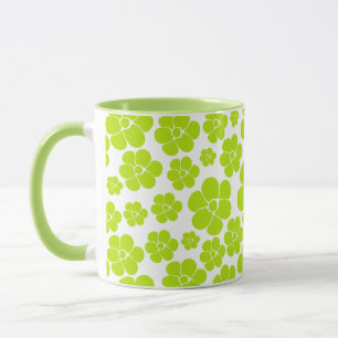 Flower Pattern in Lime Green and White Mug