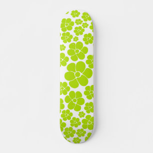 Flower Pattern in Lime Green and White  Skateboard