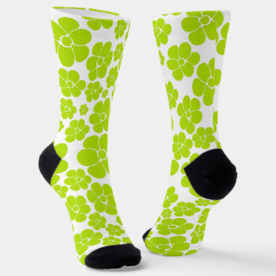 Flower Pattern in Lime Green and White  Socks