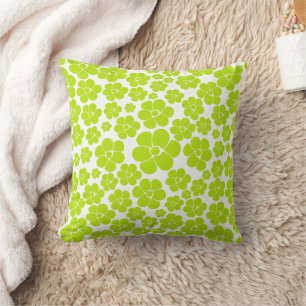 Flower Pattern in Lime Green and White  Throw Pillow
