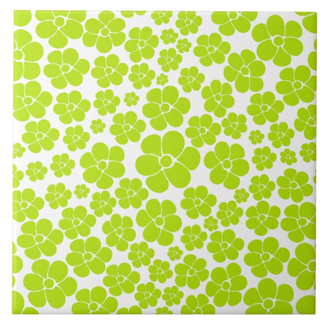 Flower Pattern in Lime Green and White  Tile (Front)