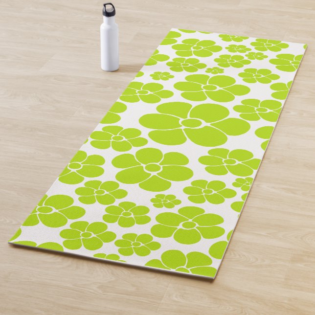 Flower Pattern in Lime Green and White  Yoga Mat (In Situ)