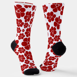 Flower Pattern in Red and White Socks