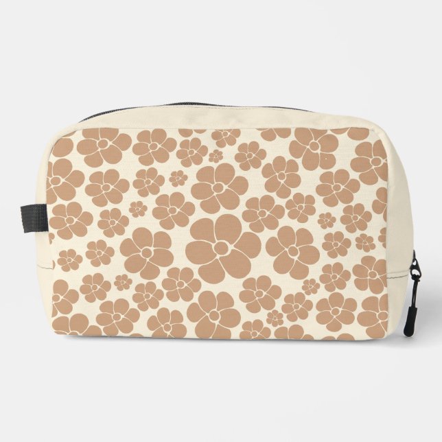Flower Pattern in Tan and Cream Dopp Kit (Front)