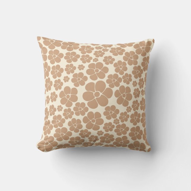 Flower Pattern in Tan and Cream Throw Pillow (Front)