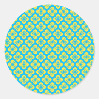 Flower Pattern in Yellow and Turquoise Classic Round Sticker