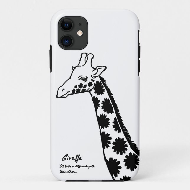 [Flower Pattern Kirin (Black)] A giraffe with flor Case-Mate iPhone Case (Back)