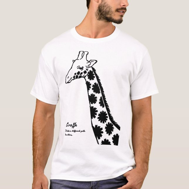 [Flower Pattern Kirin (Black)] A giraffe with flor T-Shirt (Front)