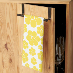Flower Pattern - Lemon Yellow and White Kitchen Towel