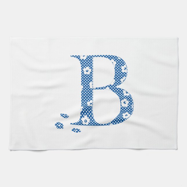Flower Pattern Letter B (blue) Kitchen Towel (Horizontal)