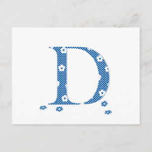 Flower Pattern Letter D(blue) Postcard