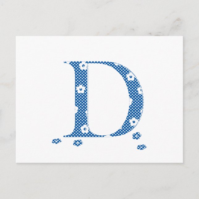 Flower Pattern Letter D(blue) Postcard (Front)