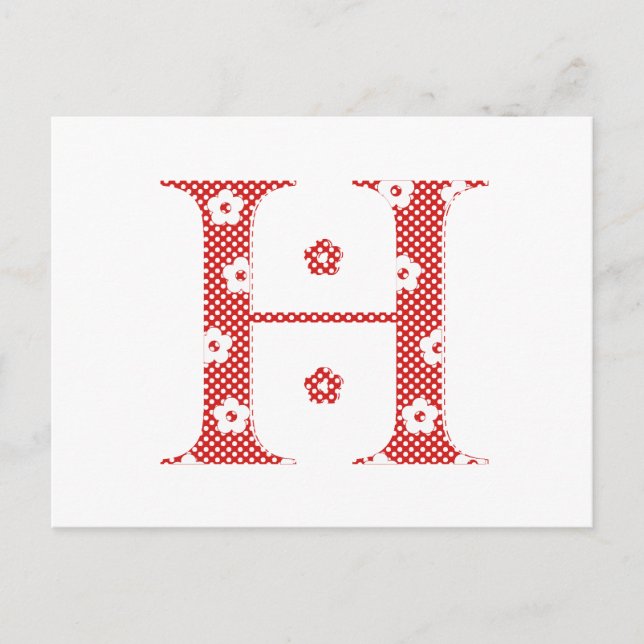Flower Pattern Letter H (red) Postcard (Front)