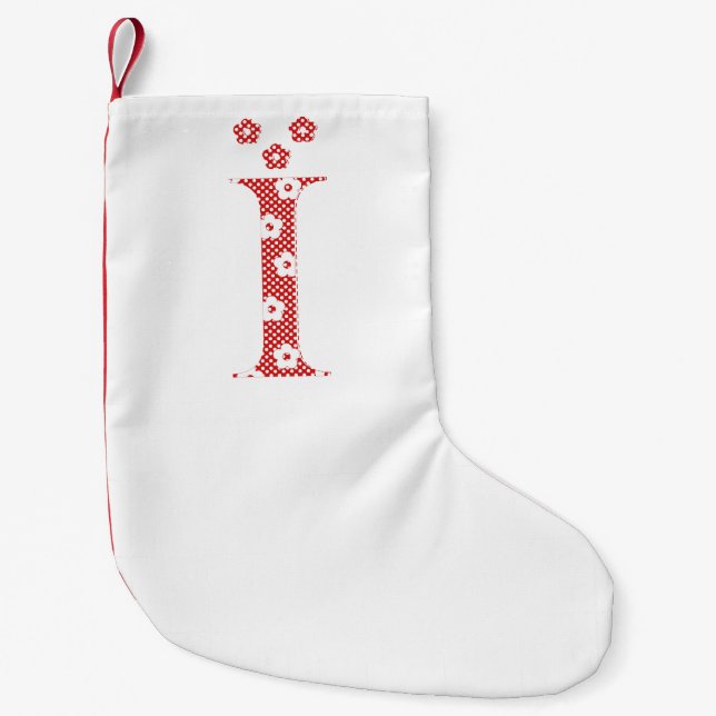 Flower Pattern Letter I (red) Small Christmas Stocking (Front)
