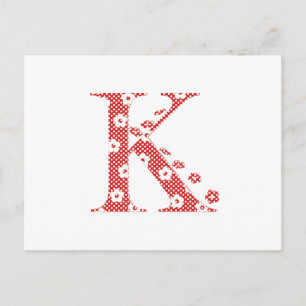 Flower Pattern Letter K(red) Postcard